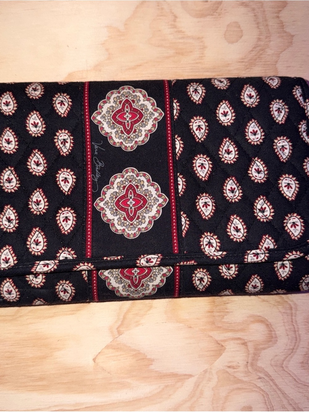 Vera Bradley Black Red and Cream Patterned tri-fold dvd/cd case